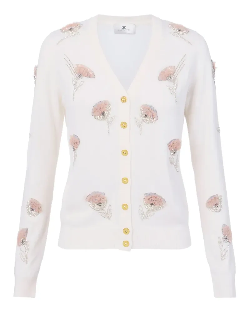 Elisabetta Franchi Langärmeliger Cardigan mit Blumenstickerei - Weiß Weiß