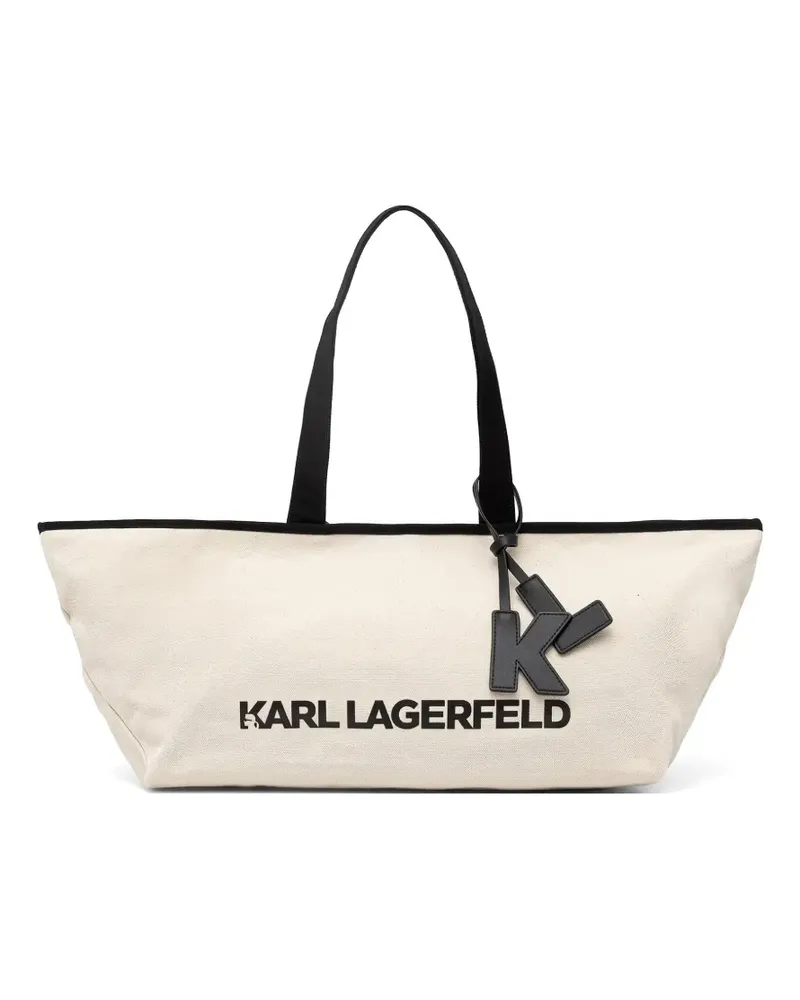Karl Lagerfeld large logo-print bag-charm tote bag - Nude Nude