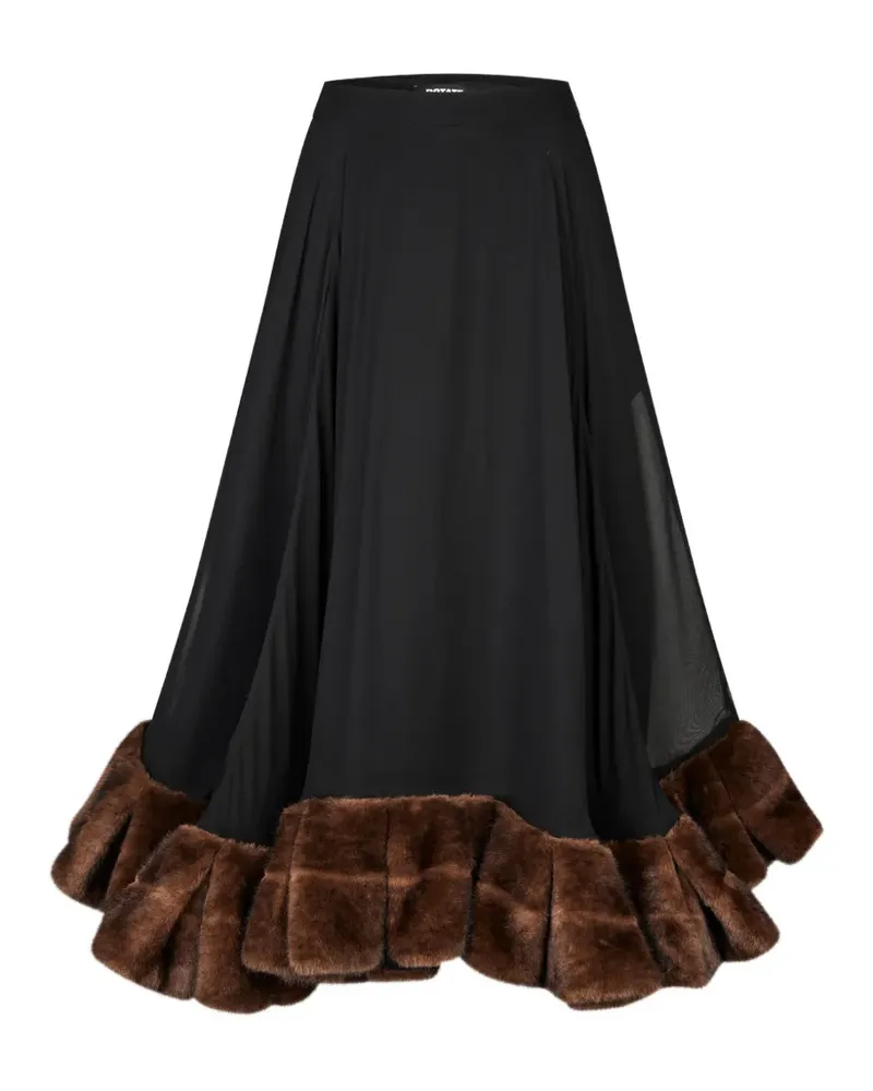 ROTATE Birger Christensen Midirock mit Faux Fur-Besatz - Schwarz Schwarz