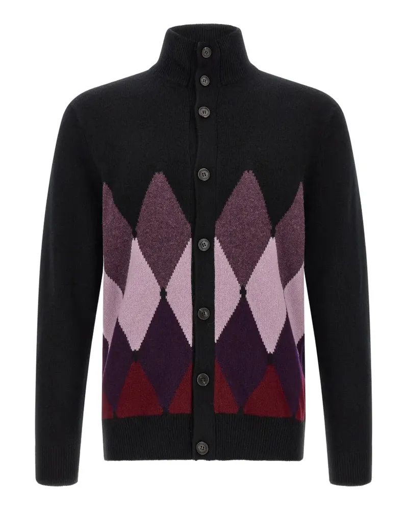 Ballantyne diamond intarsia cardigan - Schwarz Schwarz