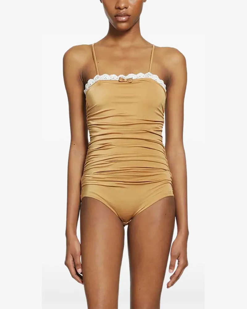 Chloé ruched lace-trim bodysuit - Braun Braun