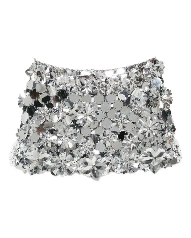 Paco Rabanne Minirock mit Blumenmuster - Silber Silber