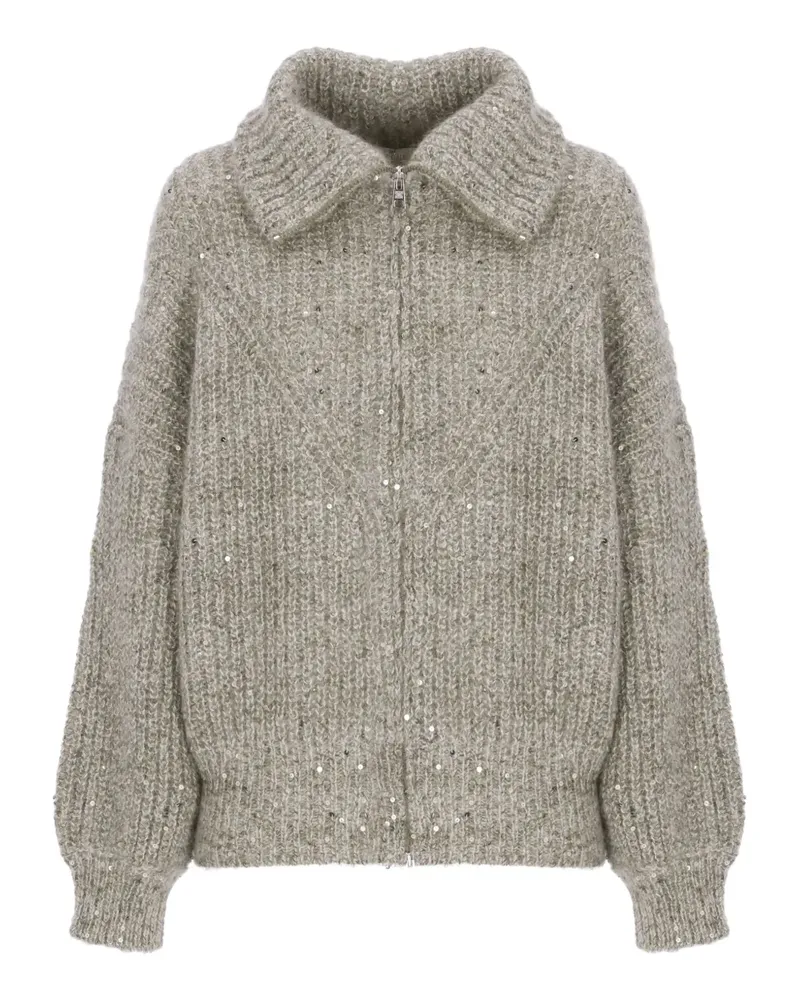PANICALE Cashmere zip paillettes-embellished cardigan - Grau Grau