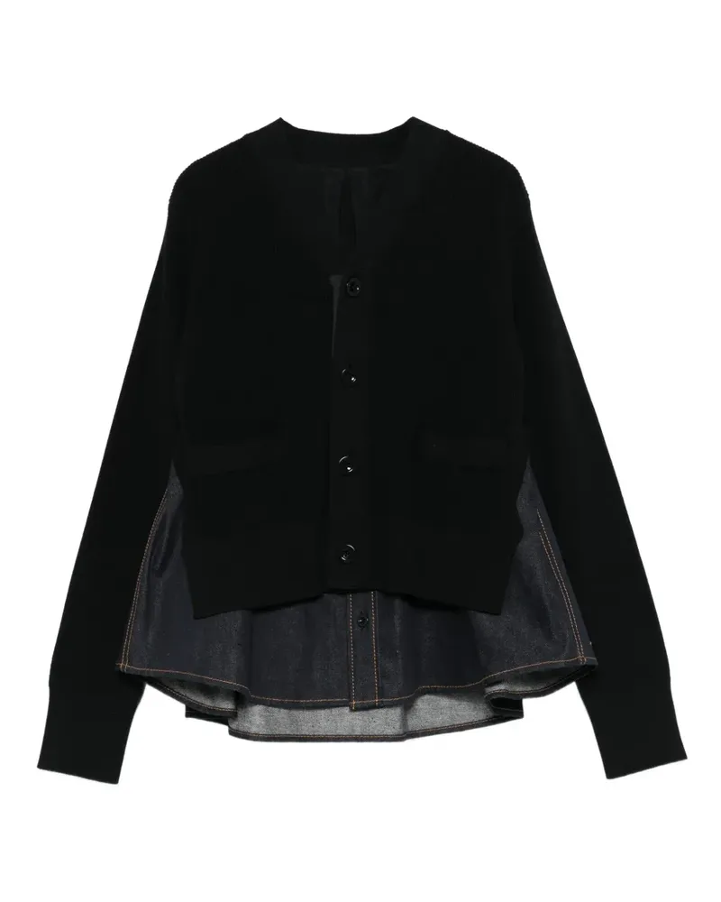 Sacai Gerippter Cardigan mit Jeanseinsatz - Schwarz Schwarz