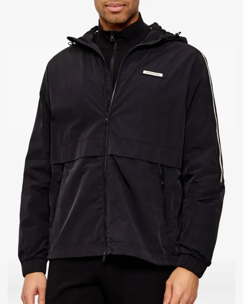 EA7 Kapuzenjacke mit Logo-Streifen - Schwarz Schwarz