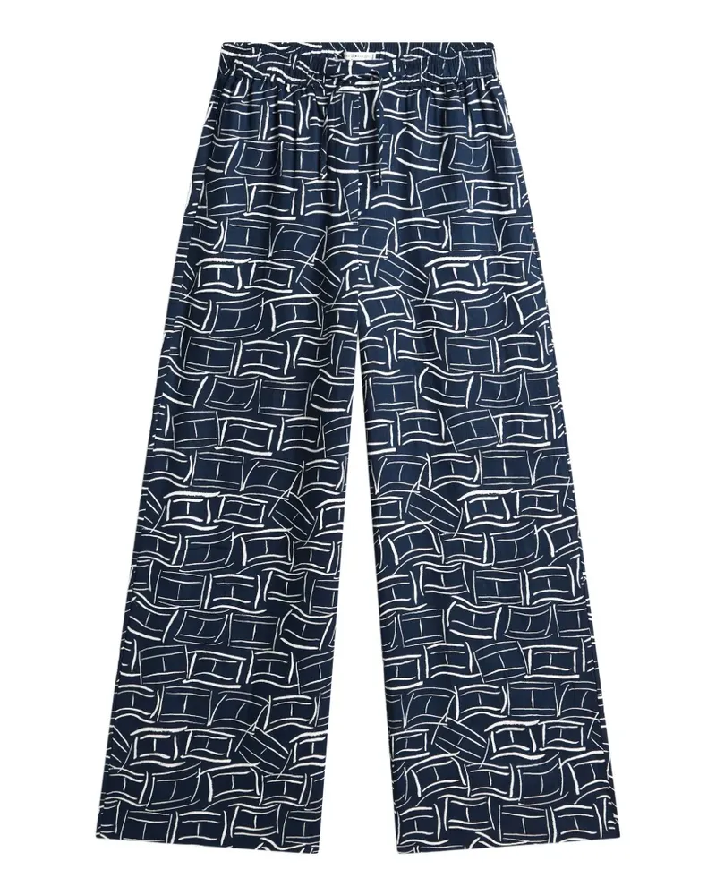 Tommy Hilfiger geometric-print wide-leg linen trousers - Blau Blau