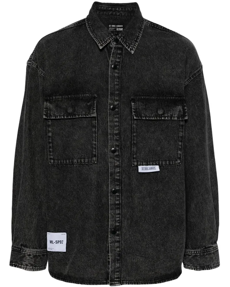 Izzue Jeanshemd mit Logo-Applikation - Grau Grau