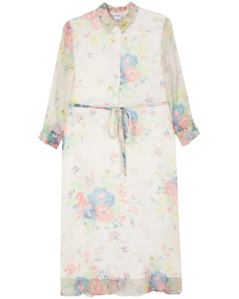 ASPESI Seiden-Midikleid mit Blumen - Weiß Weiß
