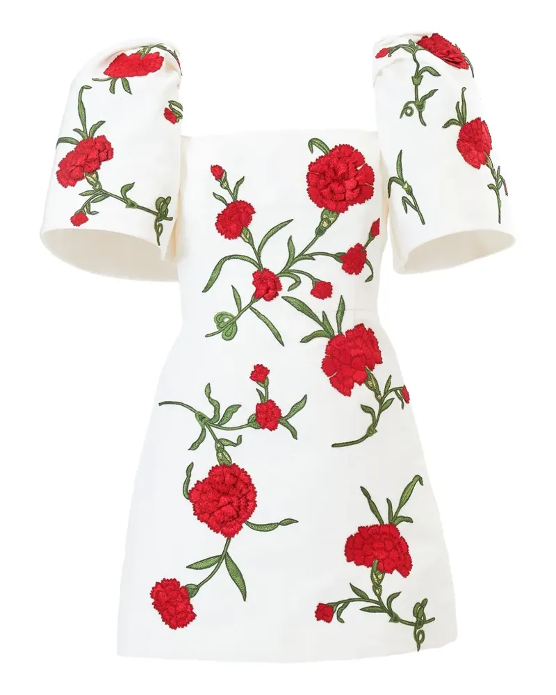 Carolina Herrera New York Glockenärmel-Minikleid mit Nelkenstickerei - Weiß Weiß