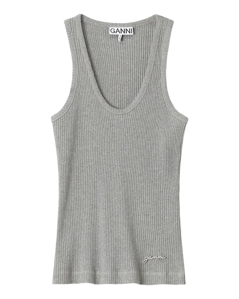 Ganni Geripptes Strick-Tanktop mit Logo-Stickerei - Grau Grau