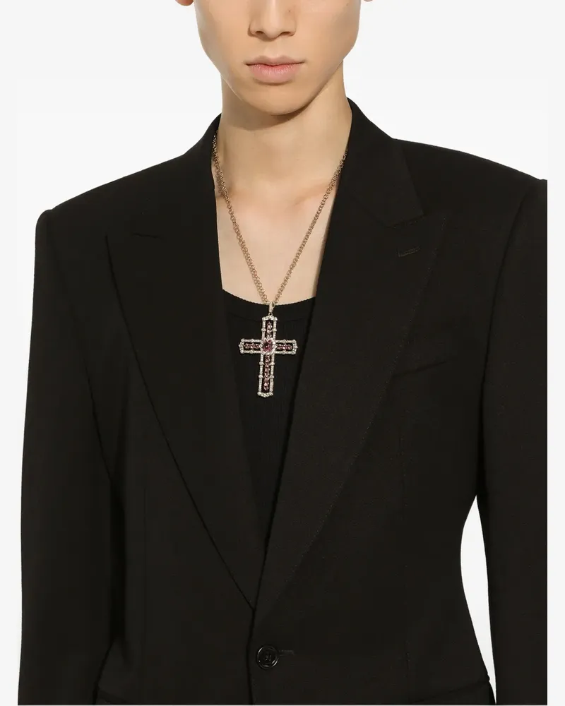 Dolce & Gabbana 18kt Cross Rot- und Gelbgoldanhänger mit Turmalin und Diamanten - Rosa Rosa