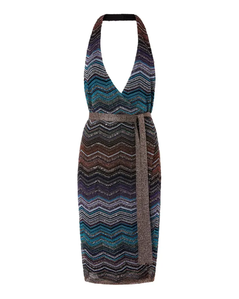 Missoni halterneck chevron-pattern midi dress - Blau Blau