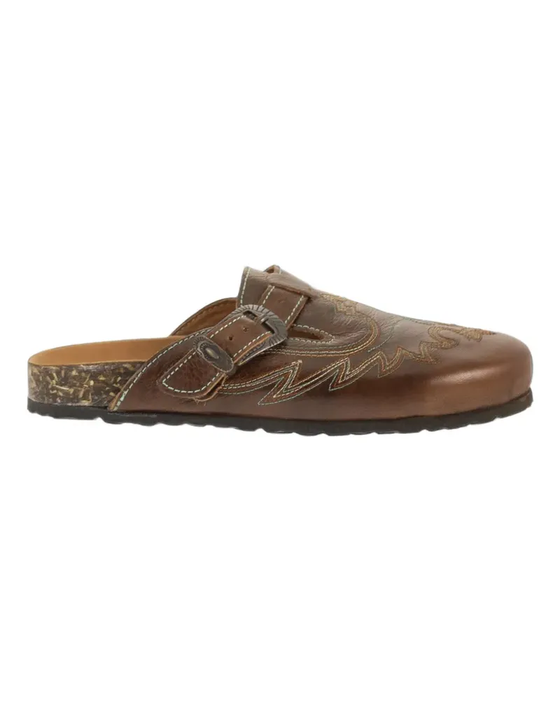 Mexicana Bahia Rust embroidered leather mules - Braun Braun