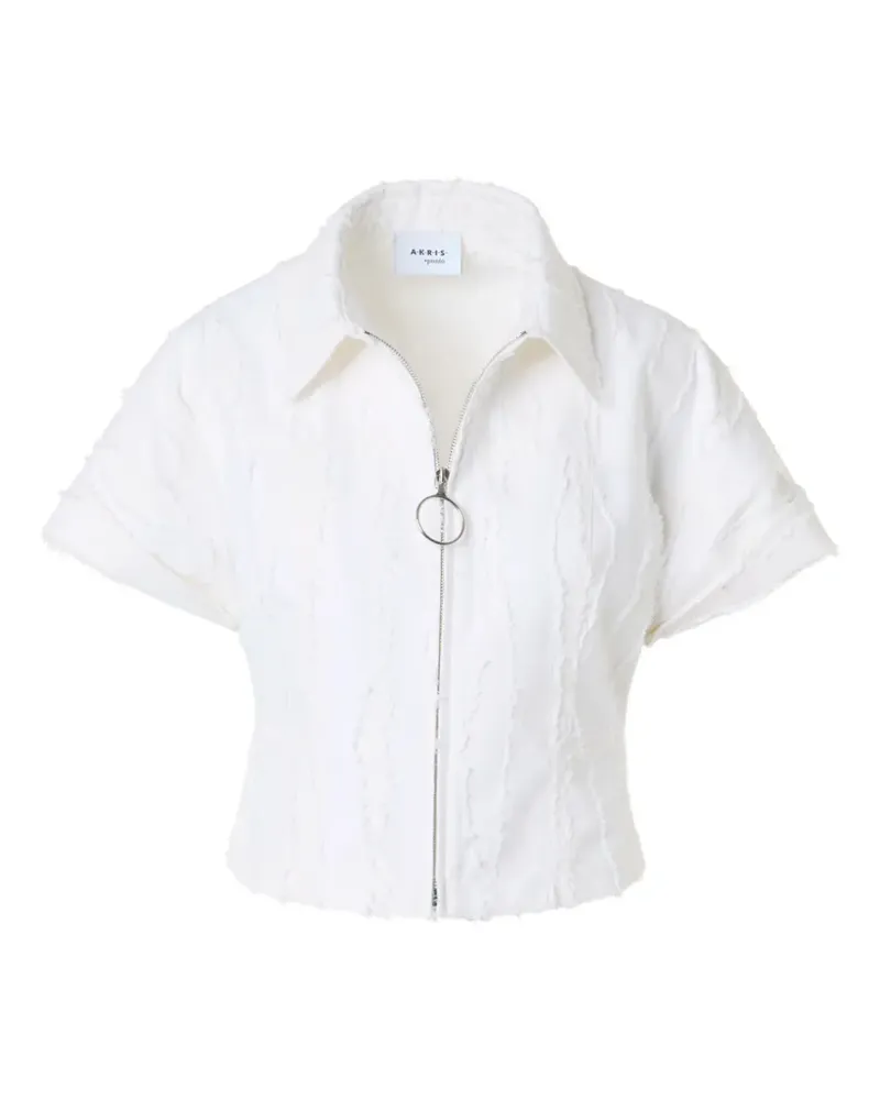 Akris frayed-detail short-sleeve jacket - Weiß Weiß