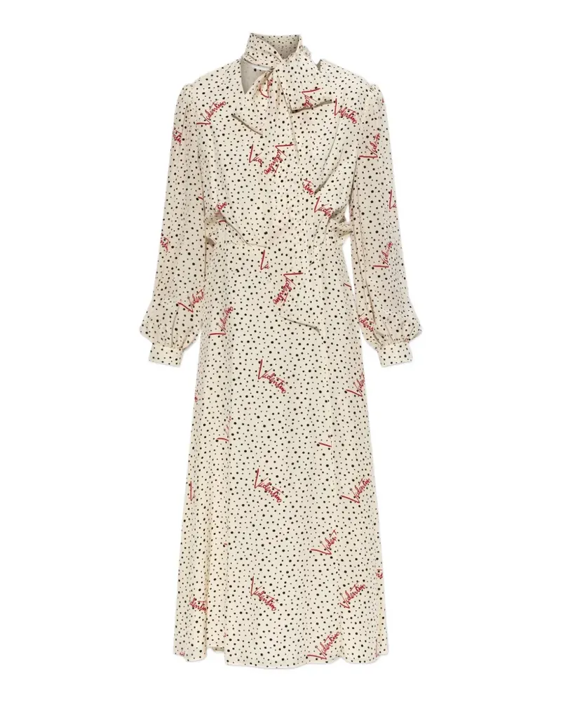 Valentino Garavani polka-dot logo-print midi dress - Nude Nude