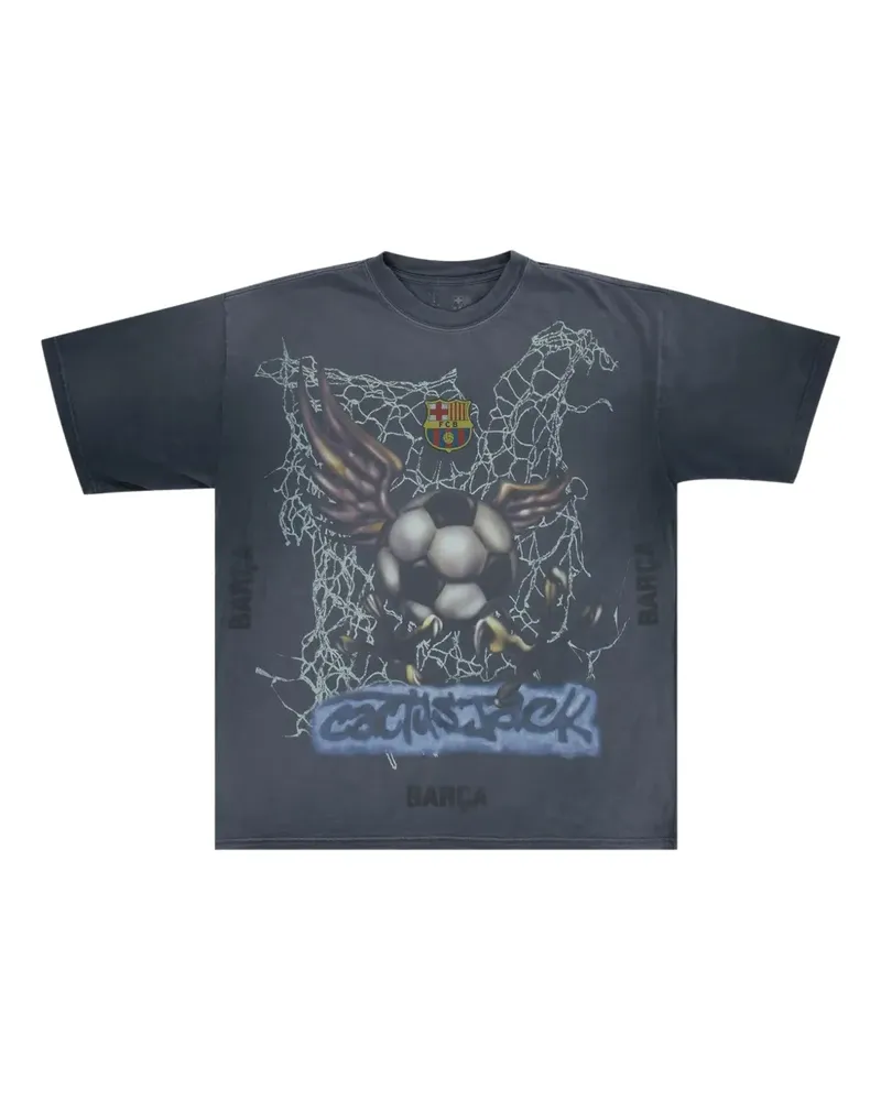 Travis Scott x FC Barcelona Washed Spray T-Shirt mit Logo - Grau Grau