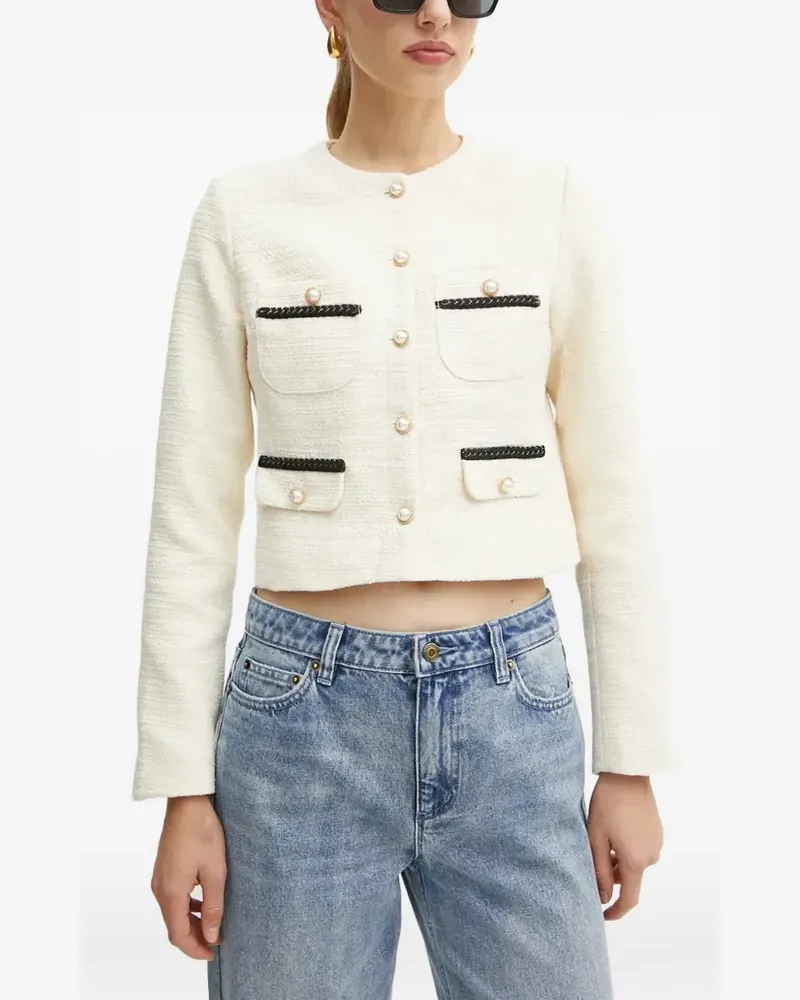 Morgan Vaker bouclé-knit cropped tweed jacket - Nude Nude