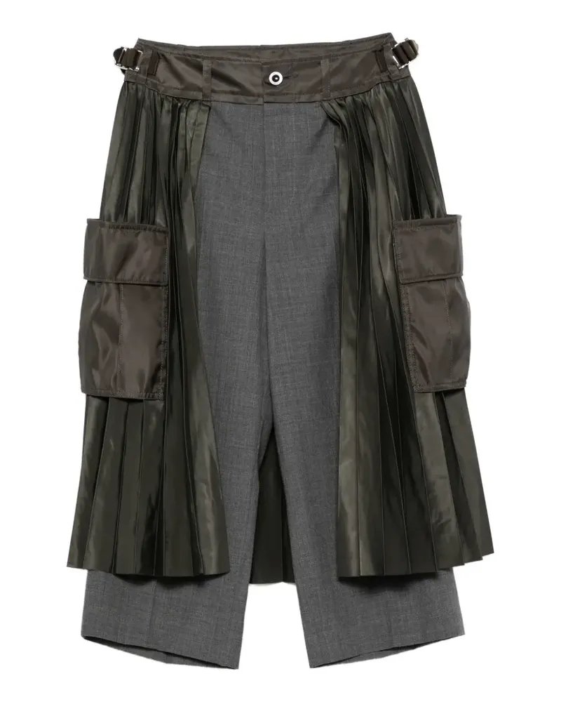 Sacai pleated-overlay cropped trousers - Grau Grau