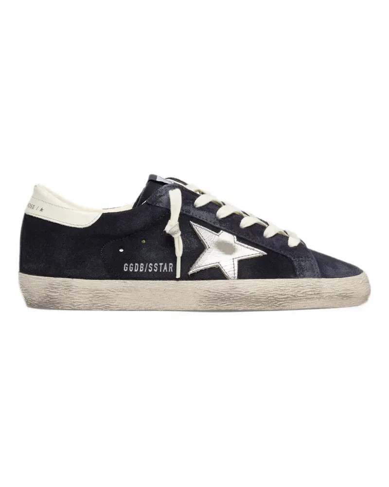 Golden Goose Super-Star Sneakers aus marineblauem Wildleder mit silbernem Stern Blau