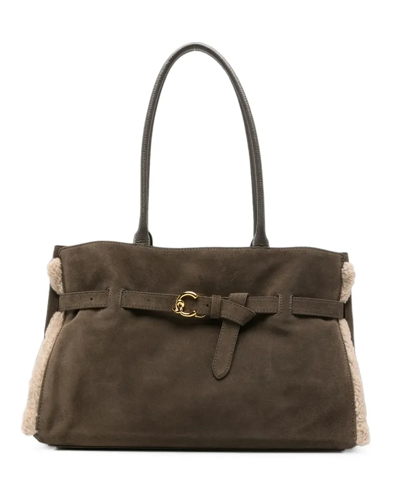Coccinelle shearling-trim suede shoulder bag - Braun Braun