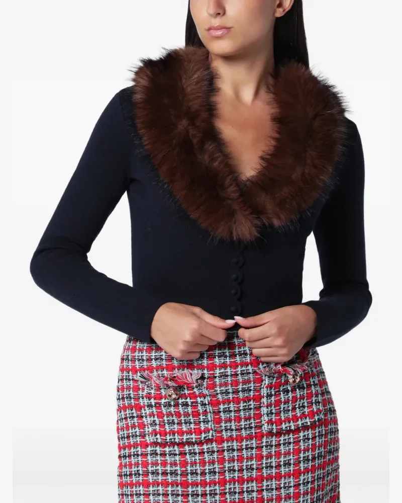 Self-Portrait navy faux-fur knit cardigan - Blau Blau