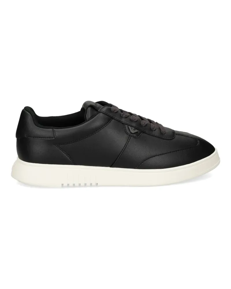 Emporio Armani logo-plaque leather sneakers - Schwarz Schwarz