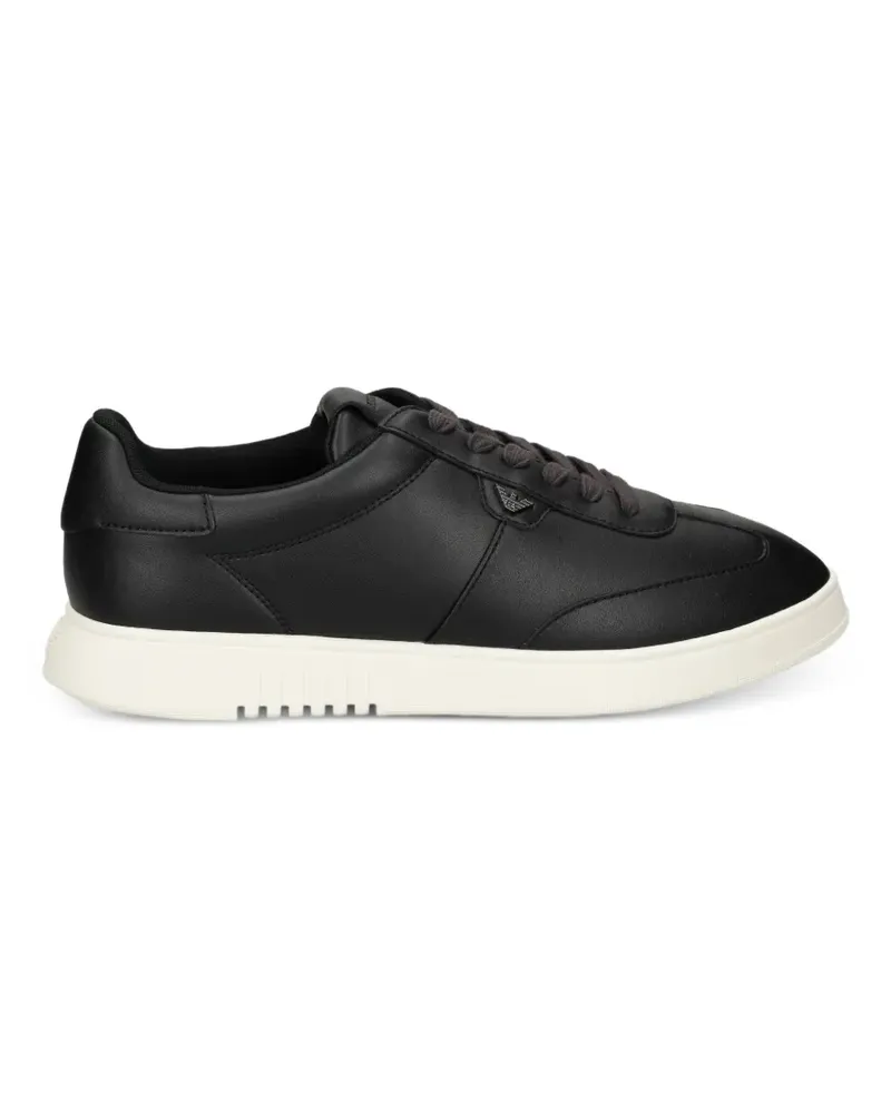 Emporio Armani logo-plaque leather sneakers - Schwarz Schwarz