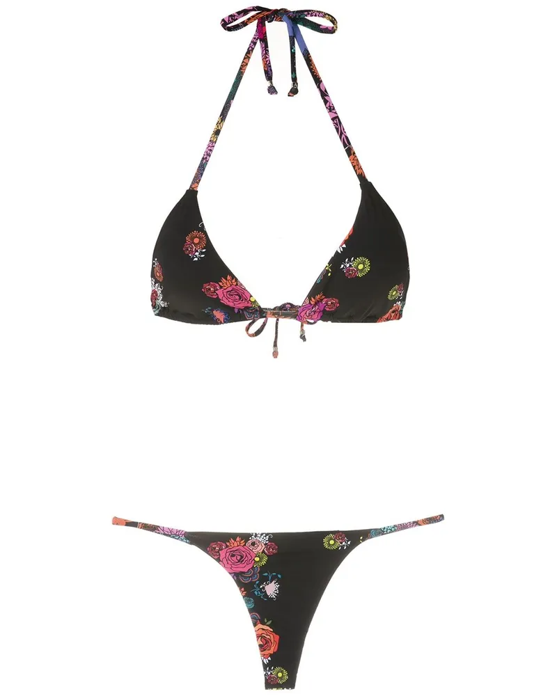 Amir Slama Triangel-Bikini mit Print - Schwarz Schwarz