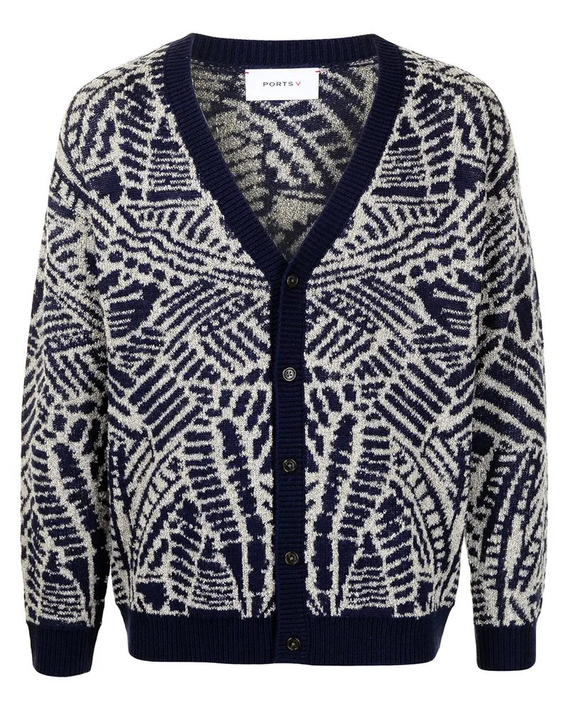 Ports V Cardigan mit Muster - Blau Blau