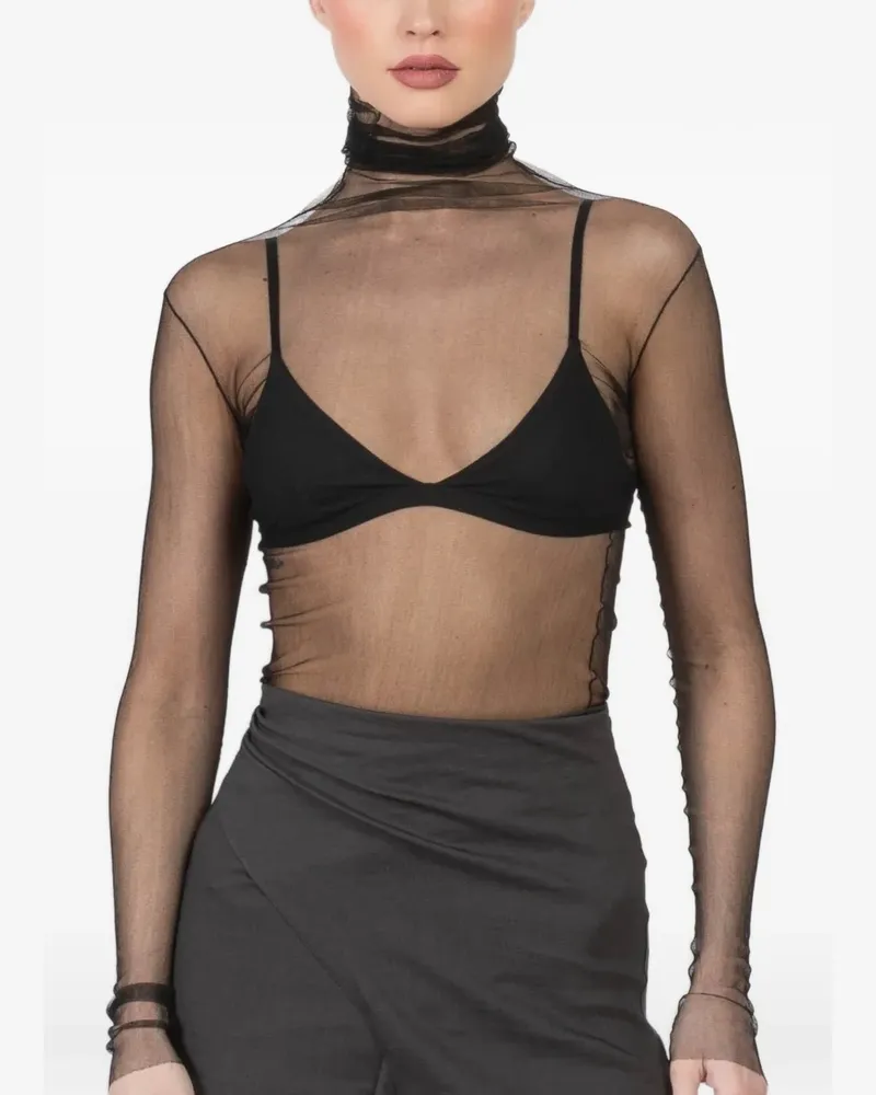 Cortana tulle turtleneck sheer top - Schwarz Schwarz
