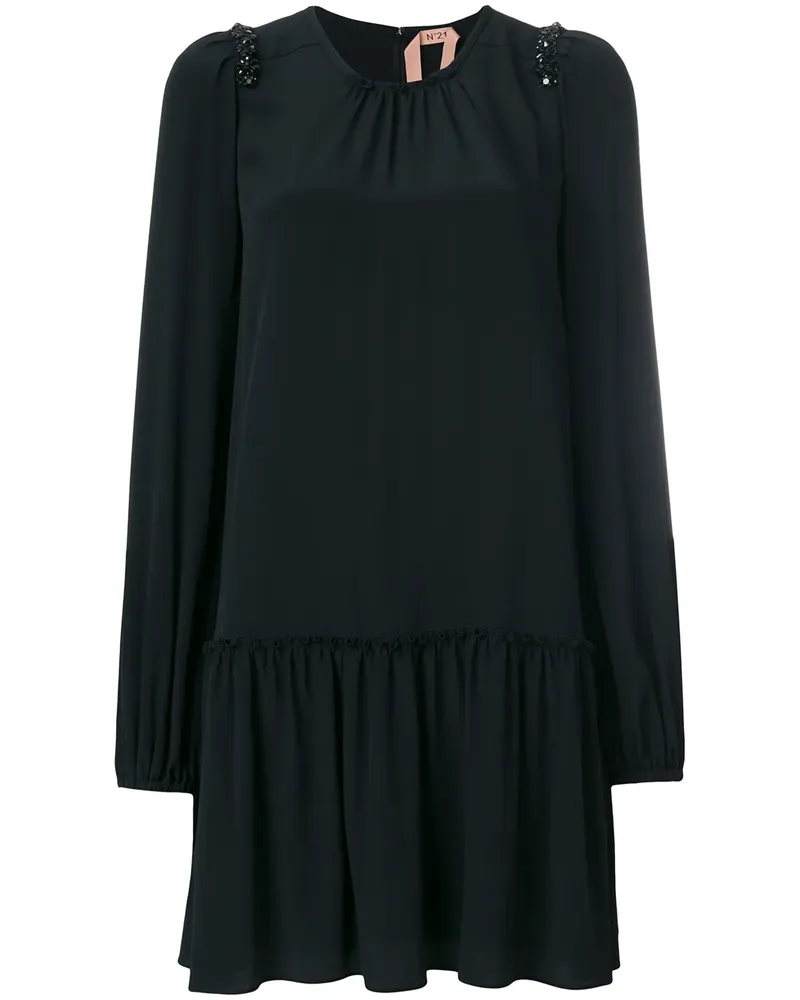 N° 21 Ausgestelltes Kleid mit Applikationen - Schwarz Schwarz