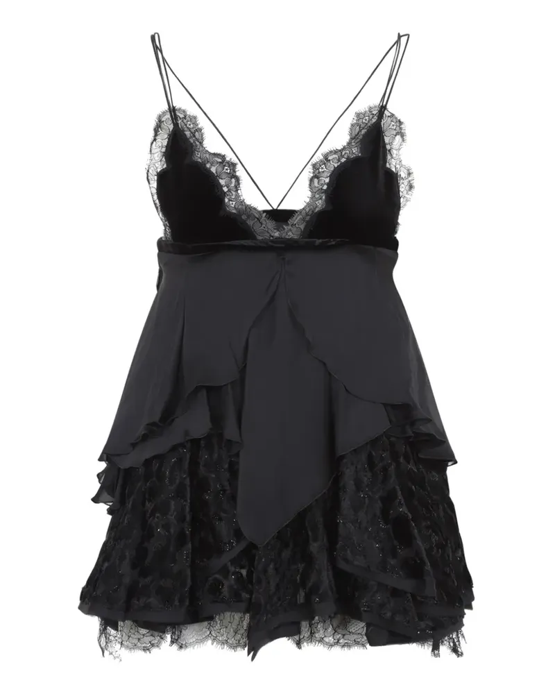 Roberto Cavalli lace-trim tiered mini dress - Schwarz Schwarz