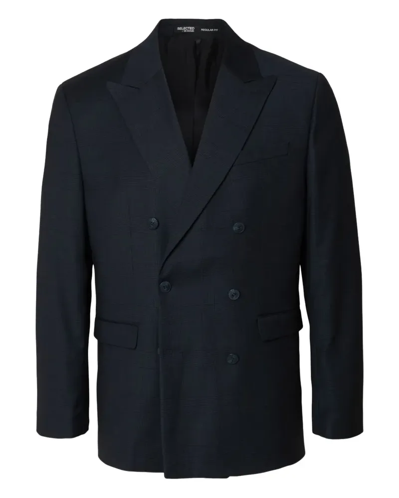 Selected double-breasted checked blazer - Blau Blau