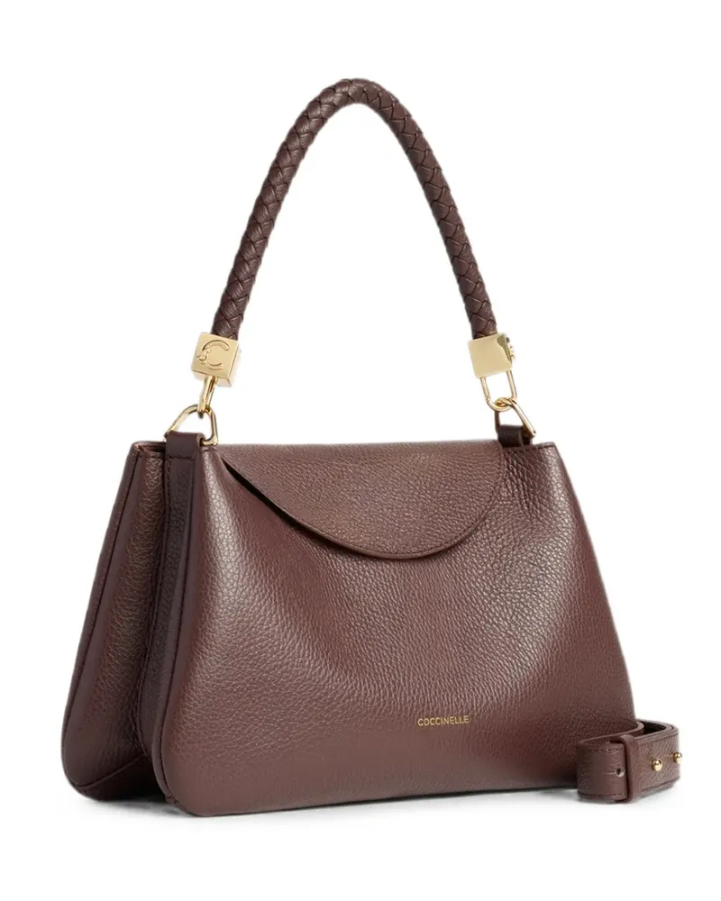 Coccinelle Tiggy braided-handle pebbled leather tote bag - Braun Braun
