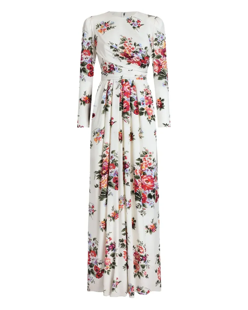 Dolce & Gabbana Maxikleid mit Blumenstrauß-Print - Weiß Weiß
