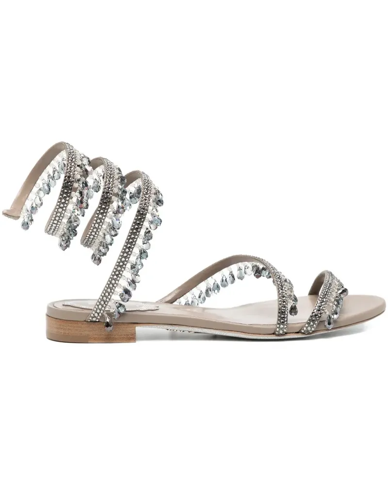 René Caovilla Gewickelte Sandalen mit Kristallen - Nude Nude