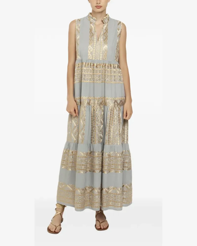 Greek Archaic Kori embroidered tiered maxi dress - Grau Grau