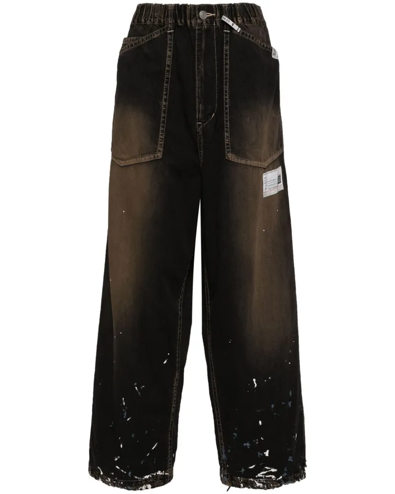 MIHARAYASUHIRO Weite Jeans mit Farbklecks-Print Schwarz