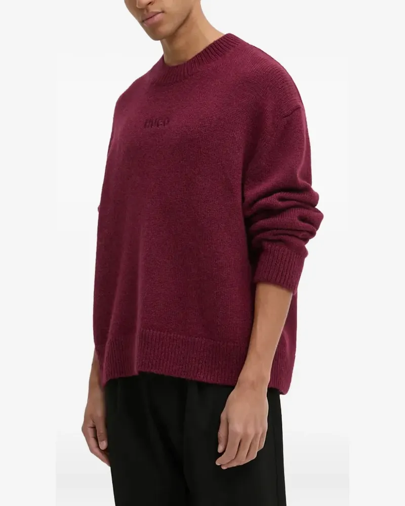 HUGO BOSS Bestickter Rundhals-Pullover - Rot Rot