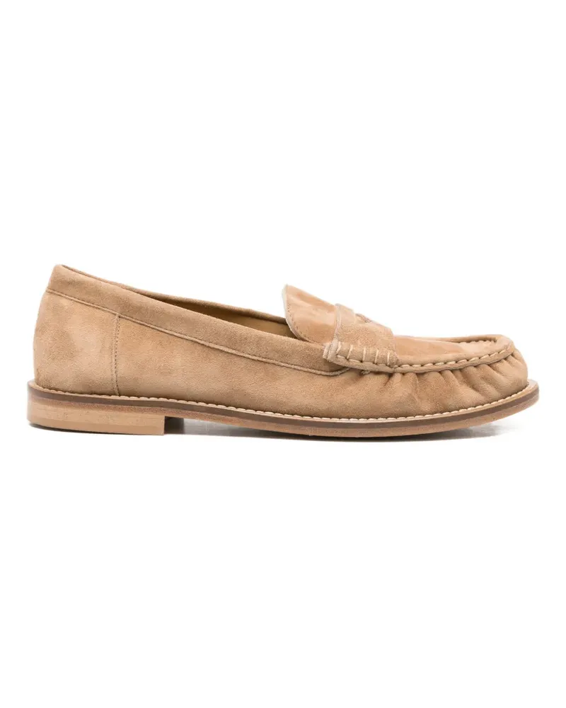 Julie Dee penny-strap suede loafers - Nude Nude