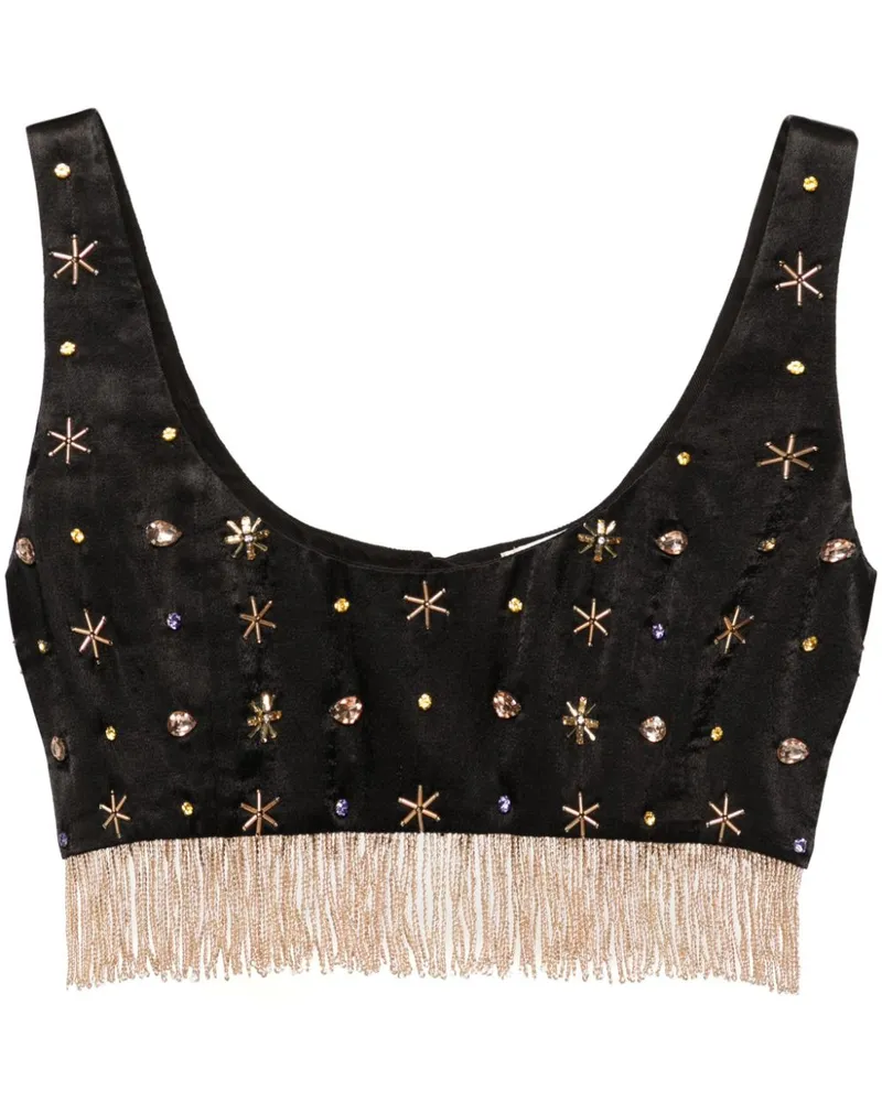 forte_forte Cropped-Top mit Perlen - Schwarz Schwarz