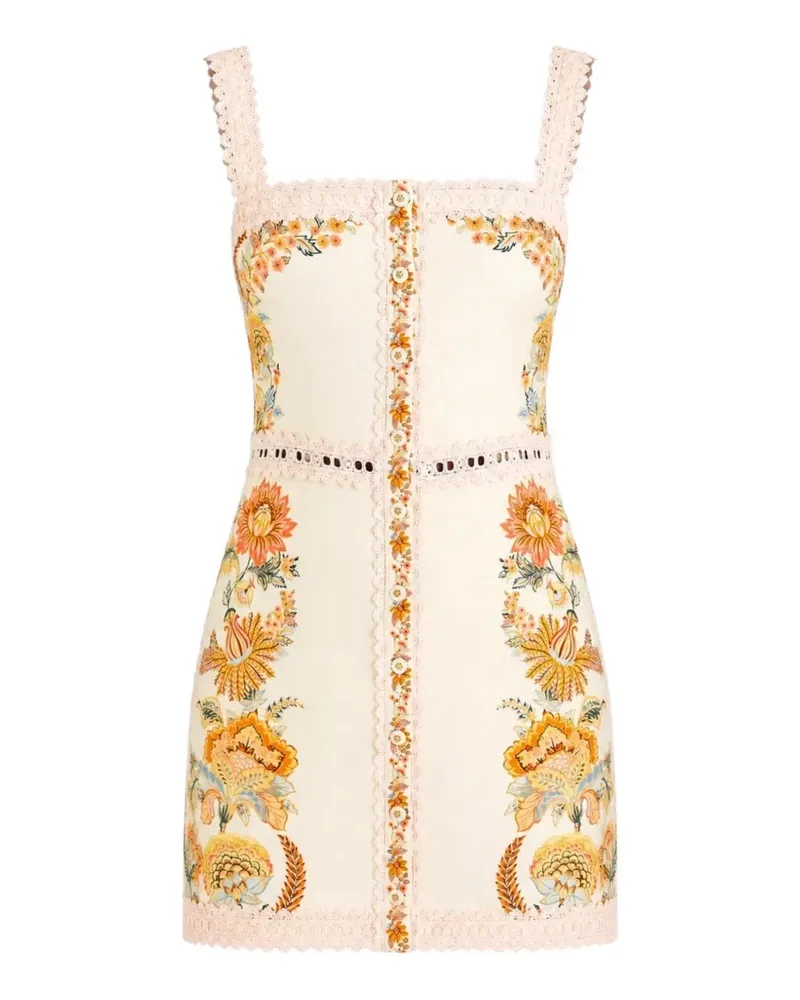 FARM Rio mini Ligia floral-print crochet-trim dress - Nude Nude