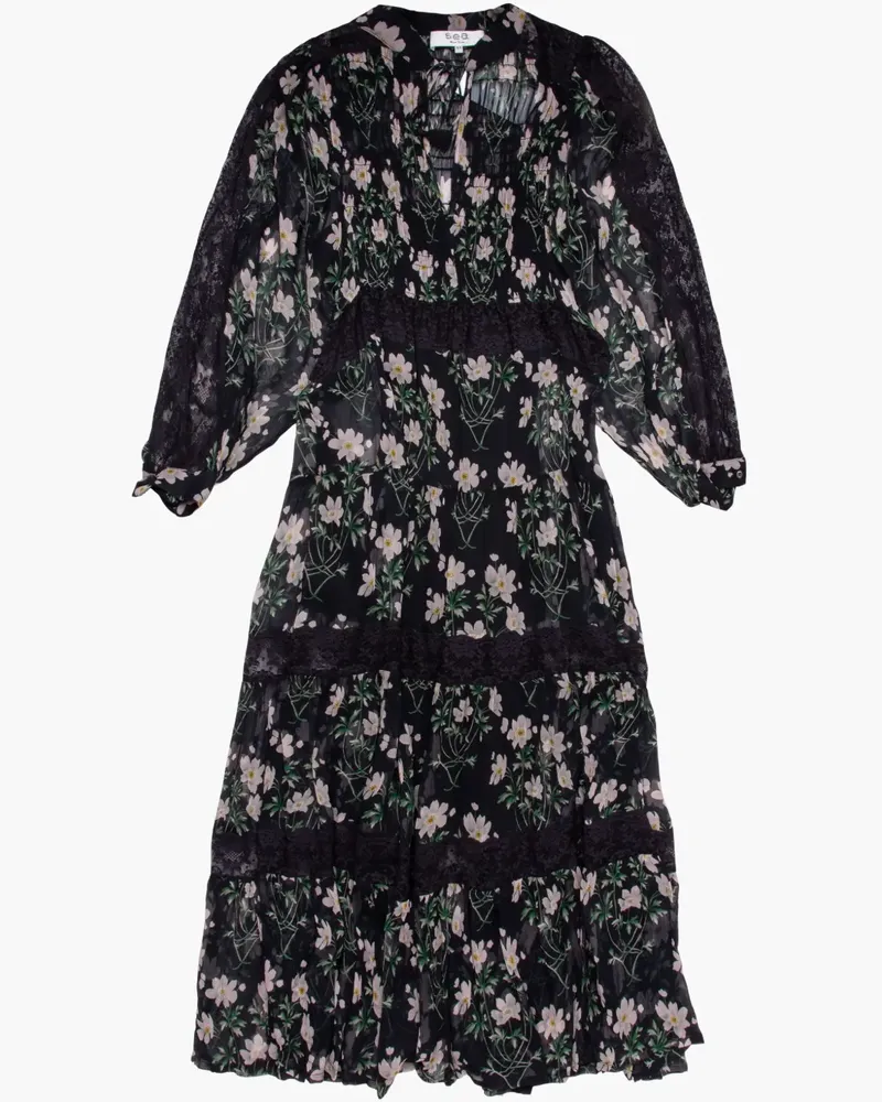 Sea Gestuftes Midikleid - Schwarz Schwarz