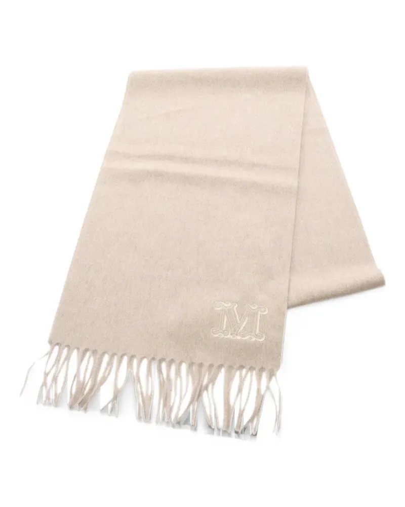 Max Mara 2020s monogram-embroidered fringed scarf - Nude Nude