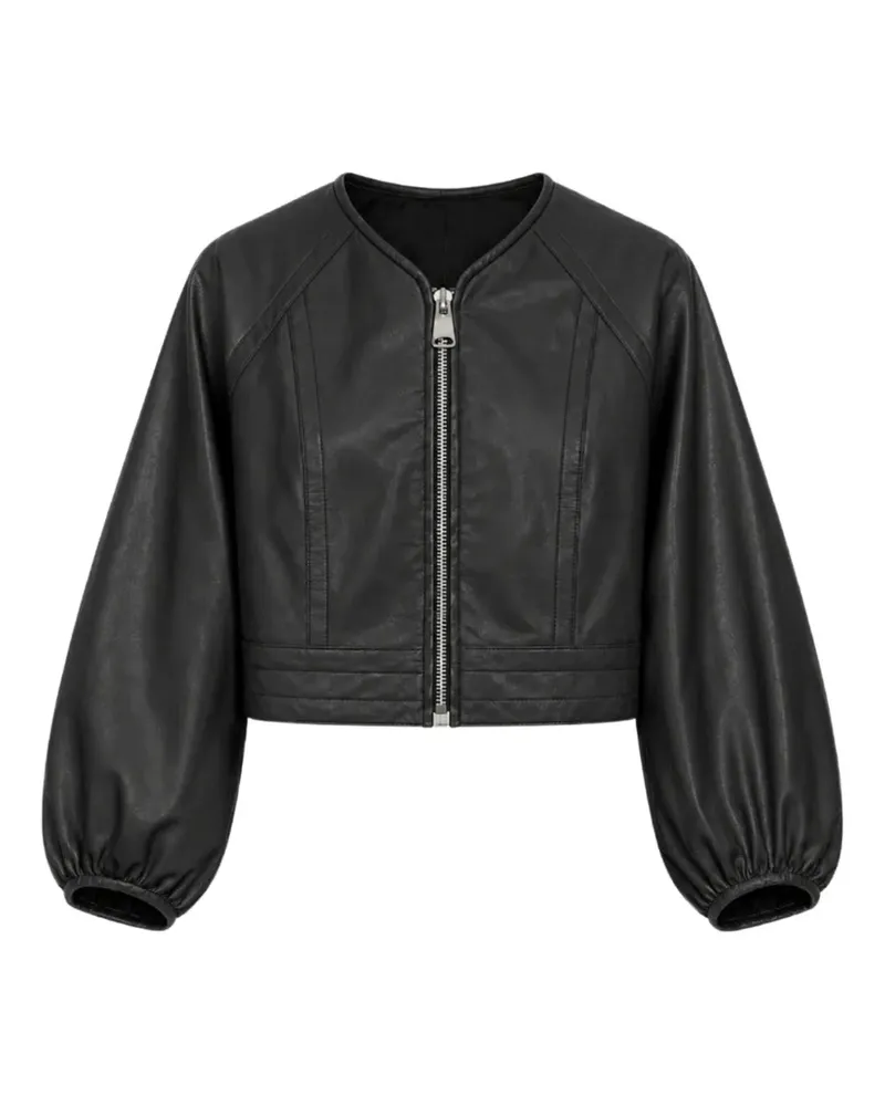 Yigal Azrouel Olive Cropped-Lederjacke mit Puffärmeln - Schwarz Schwarz