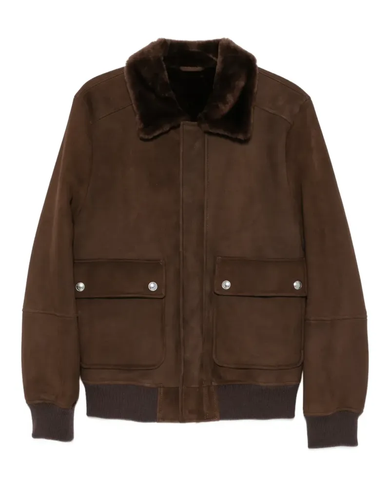 Eleventy Wildlederjacke mit Shearling-Kragen - Braun Braun