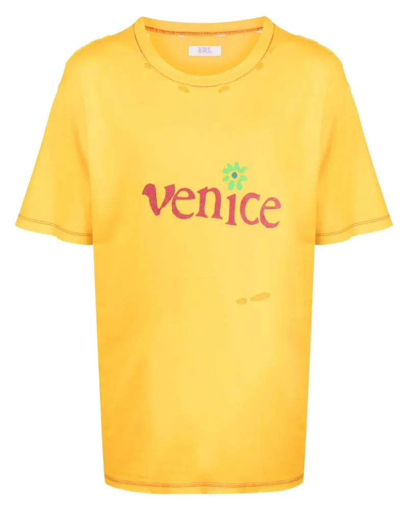 ERL T-Shirt mit "Venice"-Print Gelb