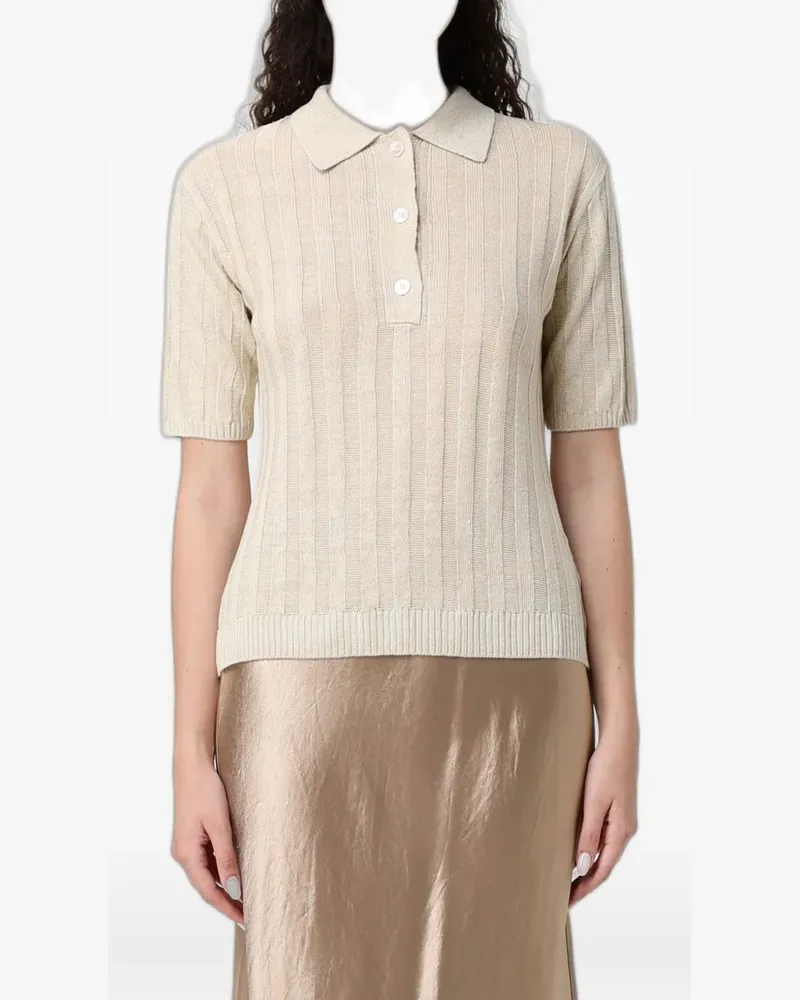 Max Mara ribbed-knit linen polo shirt - Nude Nude