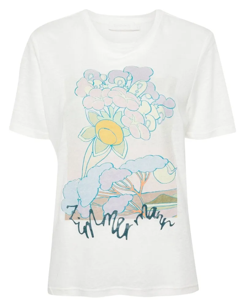 Zimmermann Pop T-Shirt mit Illustrations-Print Weiß