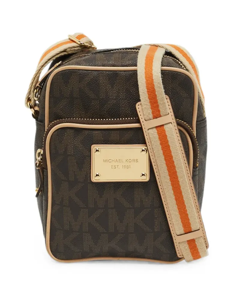 Michael Kors monogram-print leather-trim cross body bag - Braun Braun